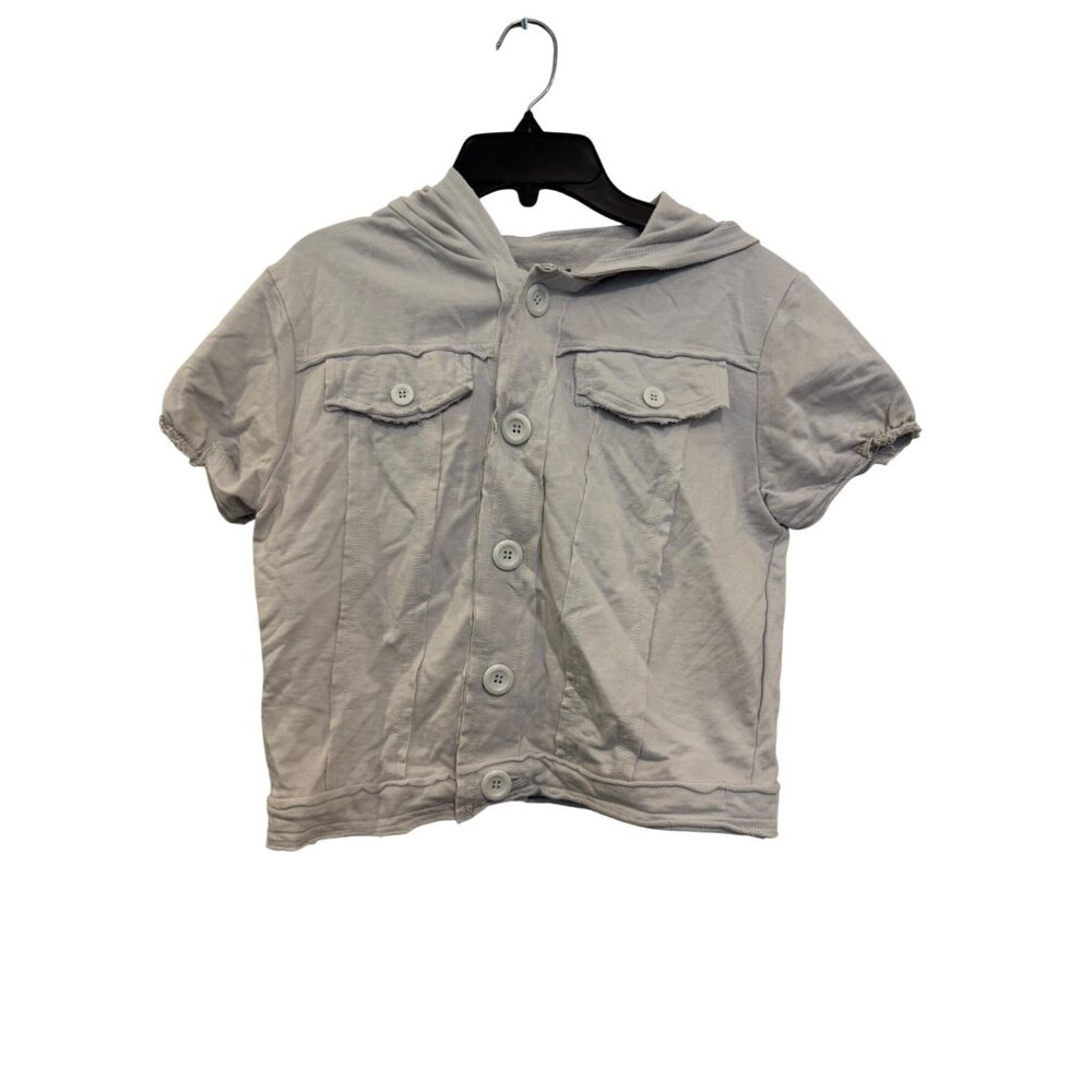 Bluet Sports Womens Short Sleeve Hoodie Button-Up Top Size M Beige